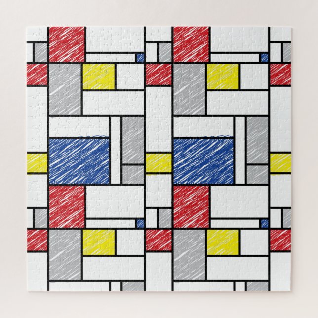 Mondrian Scribbles Minimalist De Stijl Modern Art Jigsaw Puzzle (Vertical)