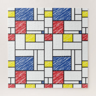 Mondrian Scribbles Minimalist De Stijl Modern Art Jigsaw Puzzle
