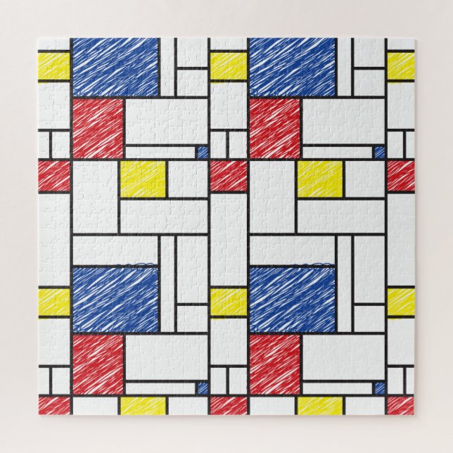 Mondrian Scribbles Minimalist De Stijl Modern Art Jigsaw Puzzle (Vertical)