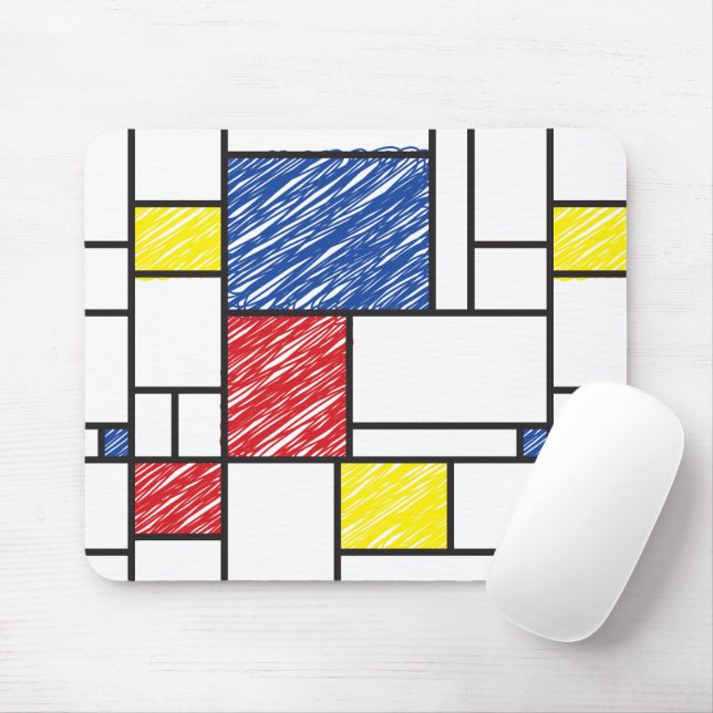 Mondrian Scribbles Minimalist De Stijl Modern Art Mouse Pad (With Mouse)