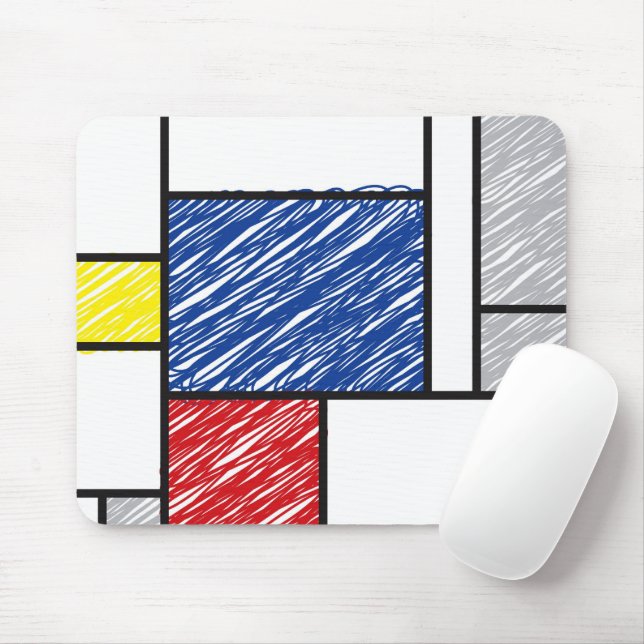 Mondrian Scribbles Minimalist De Stijl Modern Art Mouse Pad (With Mouse)