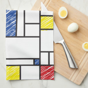Mondrian Scribbles Minimalist De Stijl Modern Art Tea Towel