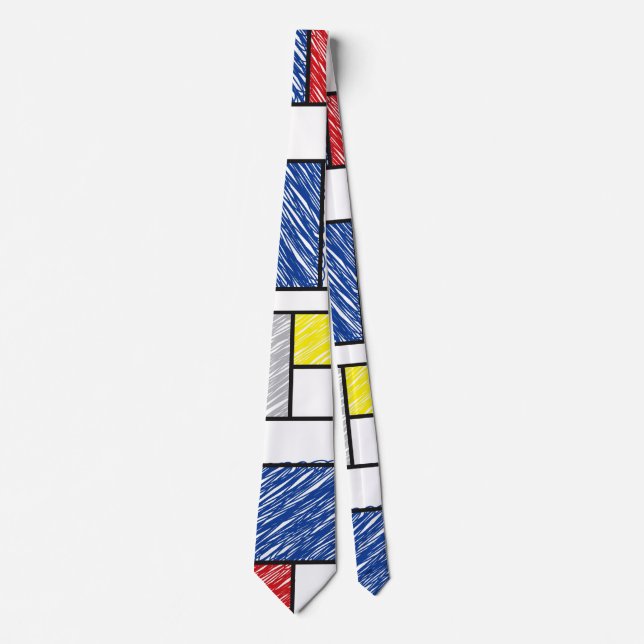 Mondrian Scribbles Minimalist De Stijl Modern Art Tie (Front)