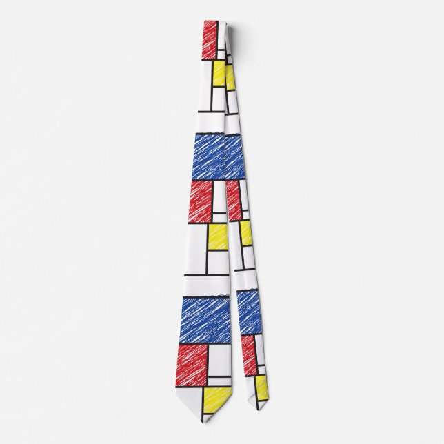 Mondrian Scribbles Minimalist De Stijl Modern Art Tie (Front)