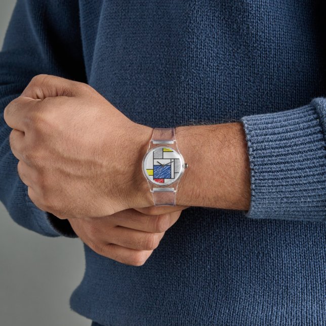 Mondrian Scribbles Minimalist De Stijl Modern Art Watch (Hand)