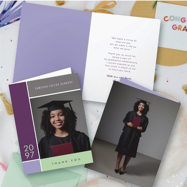 Mondrian Simple Colour Blocks Graduation Photo Thank You Card (Mondrian Simple Color Blocks Minimalist Graduation Photo Thank You Card @ zazzle.com/color_therapy)