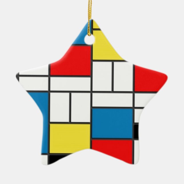 Mondrian Style Ceramic Tree Decoration (Front)
