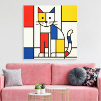 Mondrian Style Geometric Cat Abstract Pop Art