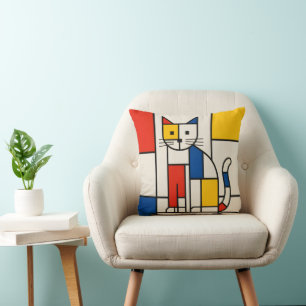 Mondrian Style Geometric Cat Abstract Pop Art Cushion