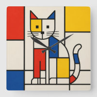 Mondrian Style Geometric Cat Abstract Pop Art