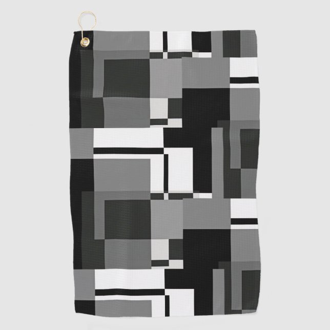 Mondrian Style Grey Abstract Modern Geometric Chic Golf Towel (Front)