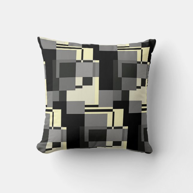 Mondrian Style Grey Yellow Abstract Modern Pattern Cushion (Front)