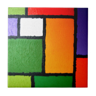 Mondrian Style Orange Green Blue Fuzzy Abstract Tile