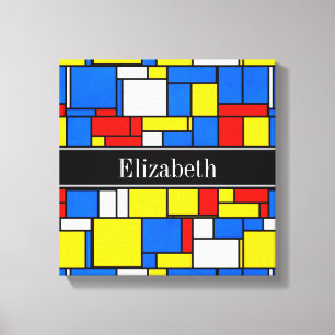 Mondrian Style Red Blue Yellow Black Name Monogram Canvas Print