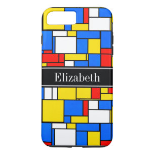 Mondrian Style Red Blue Yellow Black Name Monogram iPhone 8 Plus/7 Plus Case