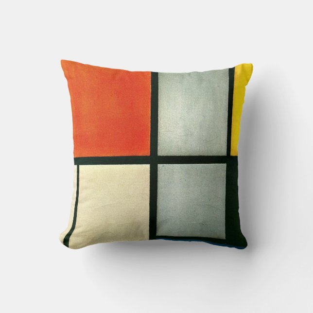 Mondrian - Tableau 3 with Orange-Red, Yellow... Cushion (Front)