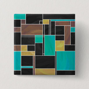 Mondrian Teal Brown Black Print 15 Cm Square Badge