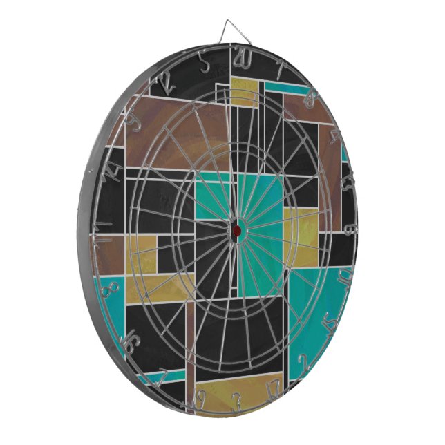 Mondrian Teal Brown Black Print Dartboard (Front Left)