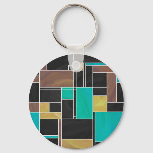 Mondrian Teal Brown Black Print Key Ring