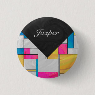 Mondrian Yellow Pink Blue Print 3 Cm Round Badge