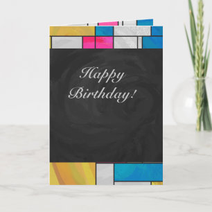 Mondrian Yellow Pink Blue Print Card