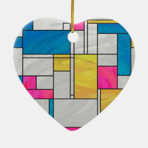 Mondrian Yellow Pink Blue Print Ceramic Ornament