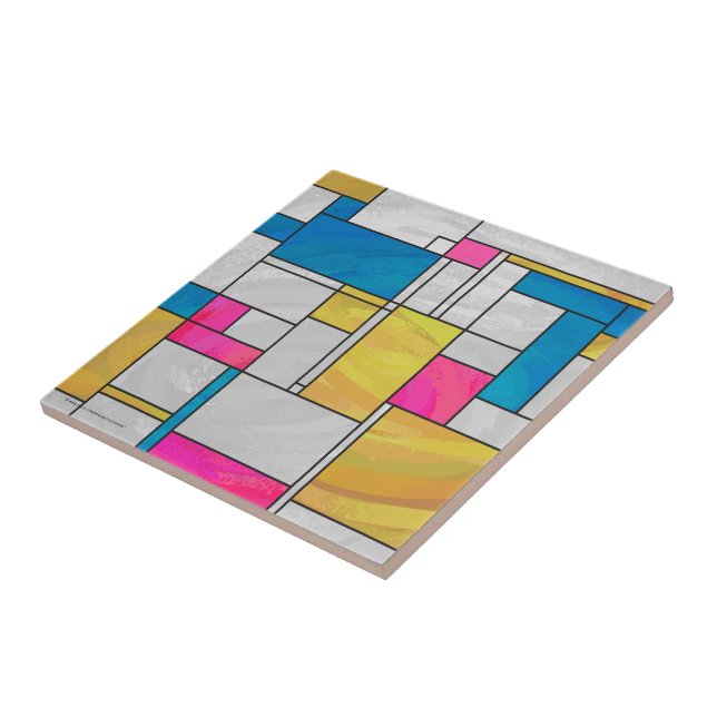 Mondrian Yellow Pink Blue Print Ceramic Tile (Side)