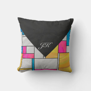 Mondrian Yellow Pink Blue Print Cushion