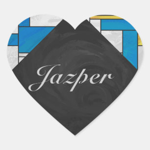 Mondrian Yellow Pink Blue Print Heart Sticker