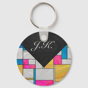 Mondrian Yellow Pink Blue Print Key Ring
