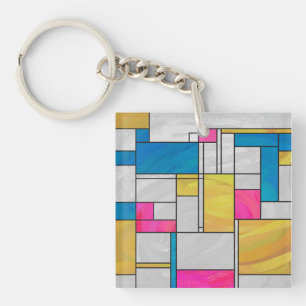 Mondrian Yellow Pink Blue Print Key Ring
