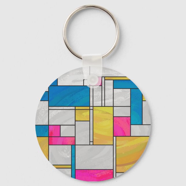 Mondrian Yellow Pink Blue Print Key Ring (Front)