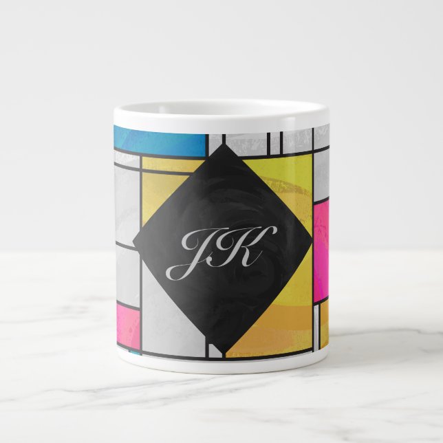 Mondrian Yellow Pink Blue Print Large Coffee Mug (Front)