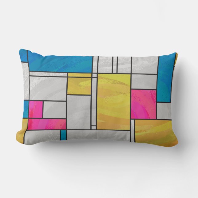 Mondrian Yellow Pink Blue Print Lumbar Cushion (Front)