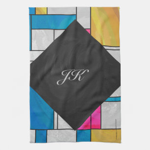 Mondrian Yellow Pink Blue Print Tea Towel