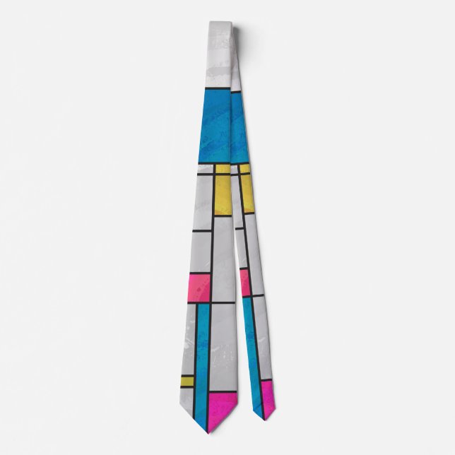 Mondrian Yellow Pink Blue Print Tie (Front)