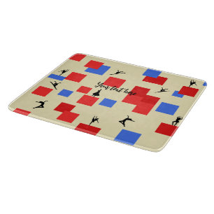 Mondrian's Dancing Cubes Blue Red Light Background Cutting Board