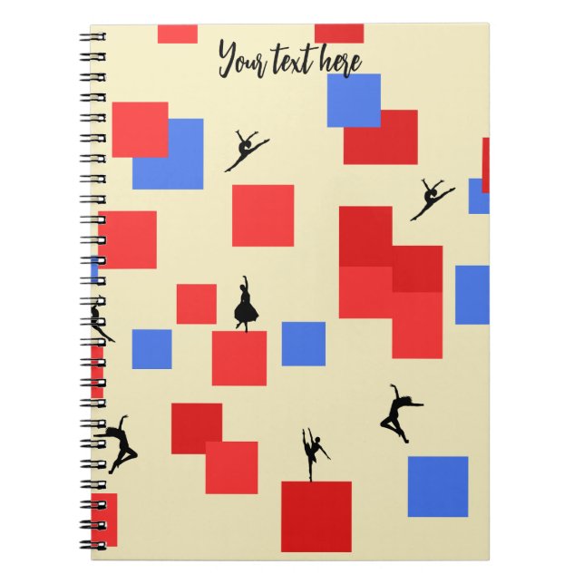 Mondrian's Dancing Cubes Blue Red Light Background Notebook (Front)