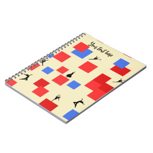 Mondrian's Dancing Cubes Blue Red Light Background Notebook