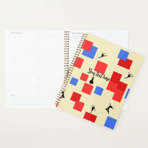 Mondrian's Dancing Cubes Blue Red Light Background Planner