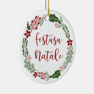 Monégasque Merry Christmas Wreath, Festusu Natale Ceramic Ornament