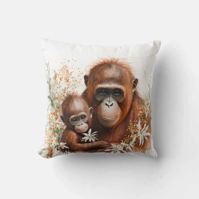 Moneky and Baby Watercolor Cushion (Front)