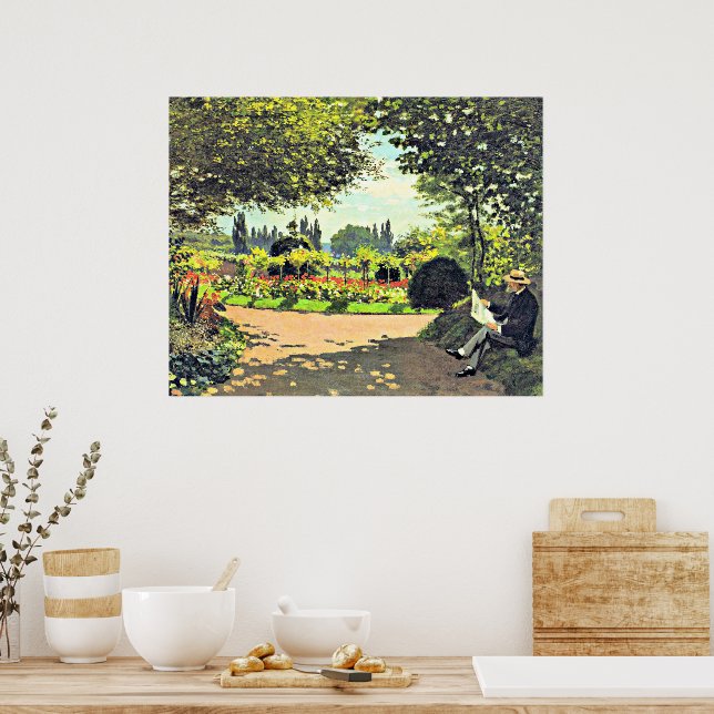 Monet - Adolphe Monet Reading in the Garden Poster (Kitchen)