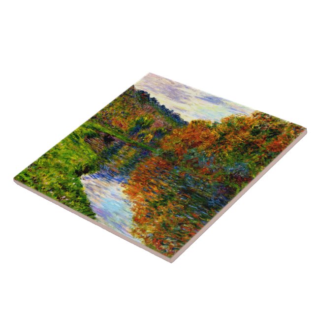 Monet - Arm of the Jeufosse, Autumn Ceramic Tile (Side)