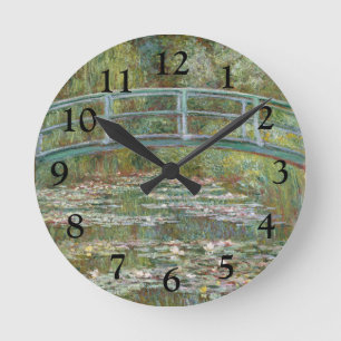 Monet Art Bridge over a Pond of Water Lilies Round Clock