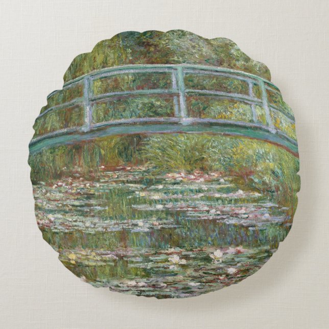 Monet Art Bridge over a Pond of Water Lilies Round Cushion (Front)