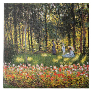 Monet - Artist's Family in the Garden Ceramic Tile