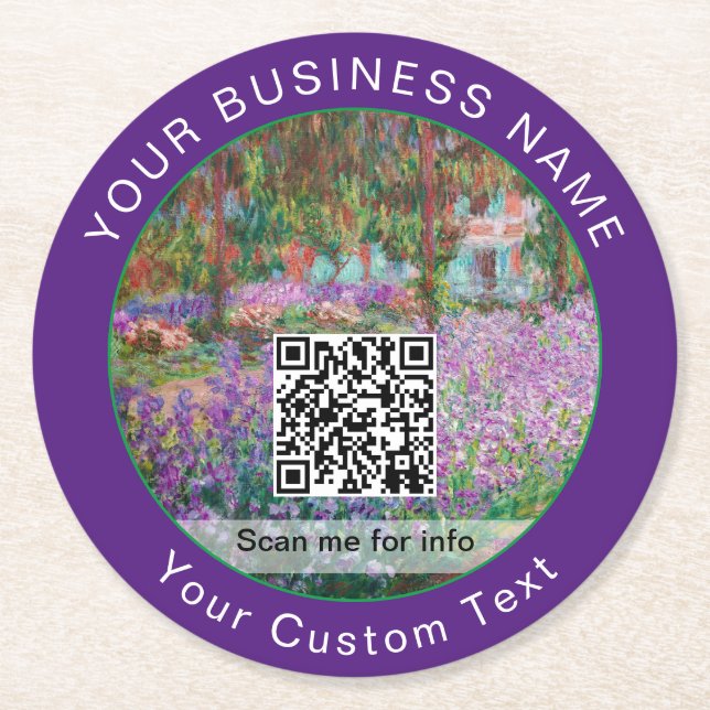 Monet - Artist's Garden at Giverny - QR Code Round Paper Coaster (Front)