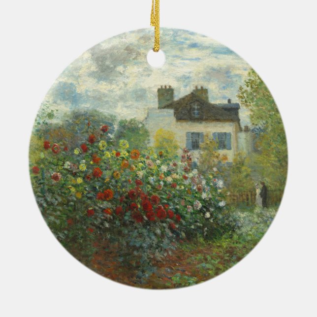 Monet Artists Garden in Argenteuil Painting Ceramic Ornament (Back)