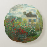Monet Artists Garden in Argenteuil Painting Round Cushion<br><div class="desc">Claude Monet - The Artist's Garden in Argenteuil (A Corner of the Garden with Dahlias) by Claude Monet,  1873 at the National Gallery of Art. A beautiful outdoor scene by the father of Impressionism.</div>